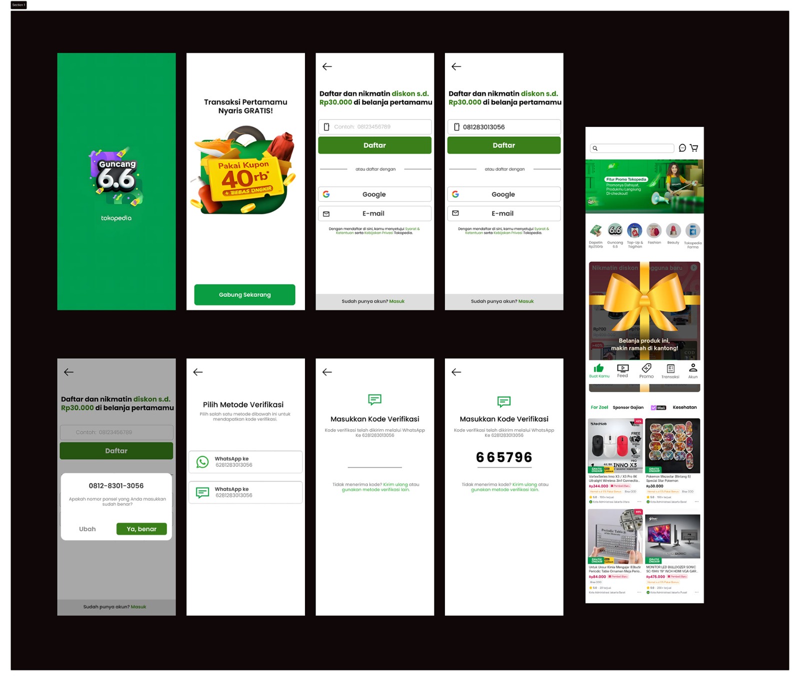 Mockup alur pendaftaran aplikasi